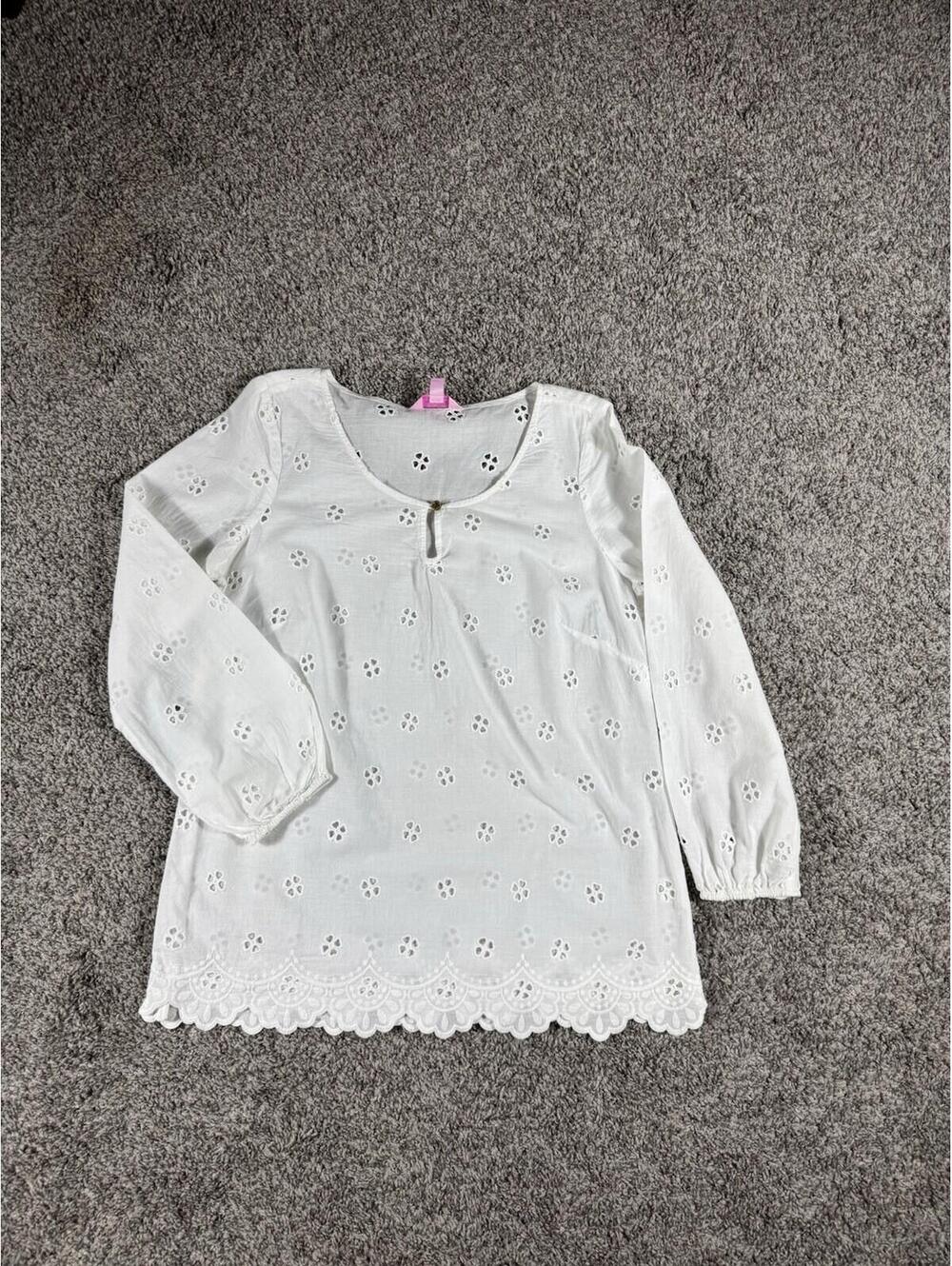 Lilly Pulitzer Maisha Eyelet Top Blouse Sz M White Cotton Shell & Floral Pattern